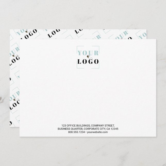 Logo Custom Text Tiled Back White Landscape Note Card (Front/Back)