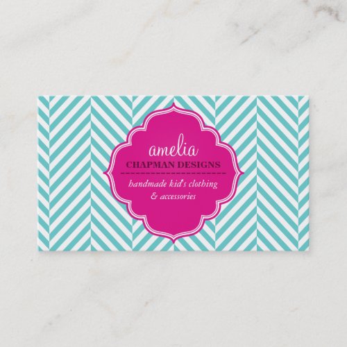 LOGO cute bold herringbone pattern turquoise pink Business Card