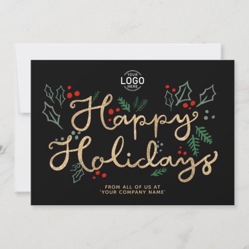 Logo Cute Lettering Black Happy Holidays Corporate Holiday Card