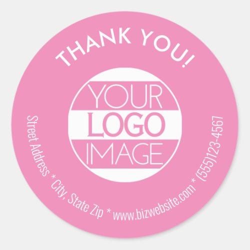 Logo Cute Pink White Business Thank You Order Classic Round Sticker