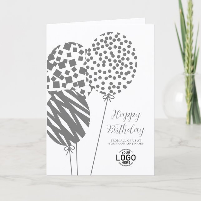 Logo Dark Grey Balloons Corporate Birthday Card (Front)
