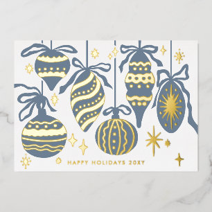 Logo Dusty Blue Modern Vintage Decor Business Gold Foil Holiday Card