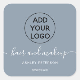 Logo  dusty blue simple typography hair makeup square sticker