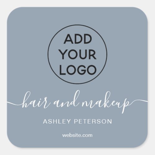 Logo  dusty blue simple typography hair makeup square sticker
