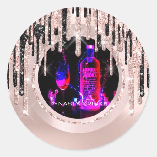 Logo Dynasty Drinks Event Lux Drips Rose Pink Classic Round Sticker
