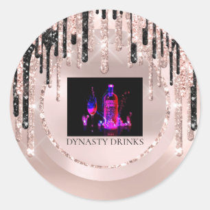 Logo Dynasty Drinks Event WeddigDrips Rose Glitter Classic Round Sticker