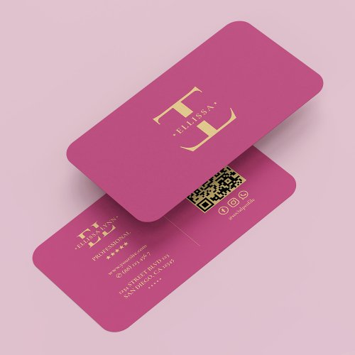 Logo E Monogram Modern Pink Gold Elegant  Business Card