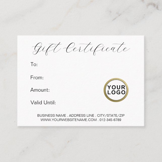 Logo Elegant Minimal Modern White Gift Certificate (Front)