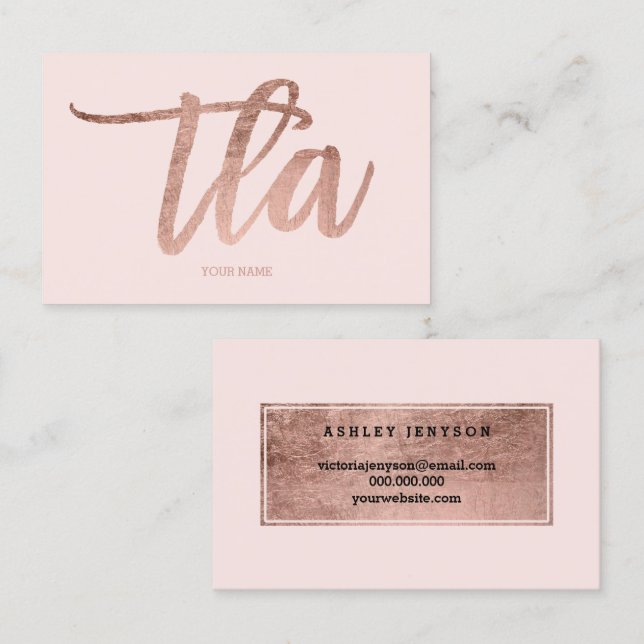 logo elegant rose gold typography blush business card (Front/Back)