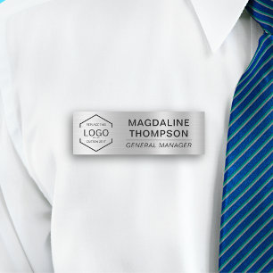 Logo Employee Job Title Metallic Silver Color Name Tag