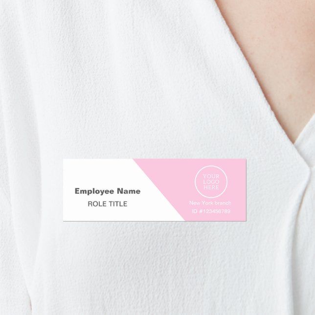 Logo Employee Photo Pink Magnetic Safety Pin  Name Tag (Creator Uploaded)