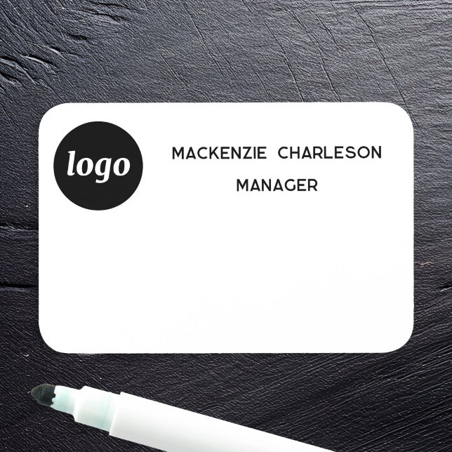 Logo Employee Staff Magnetic or Pin Dry Erase Name Tag (Simple logo with custom text business branding promotional pin or magnetic dry erase name tag)