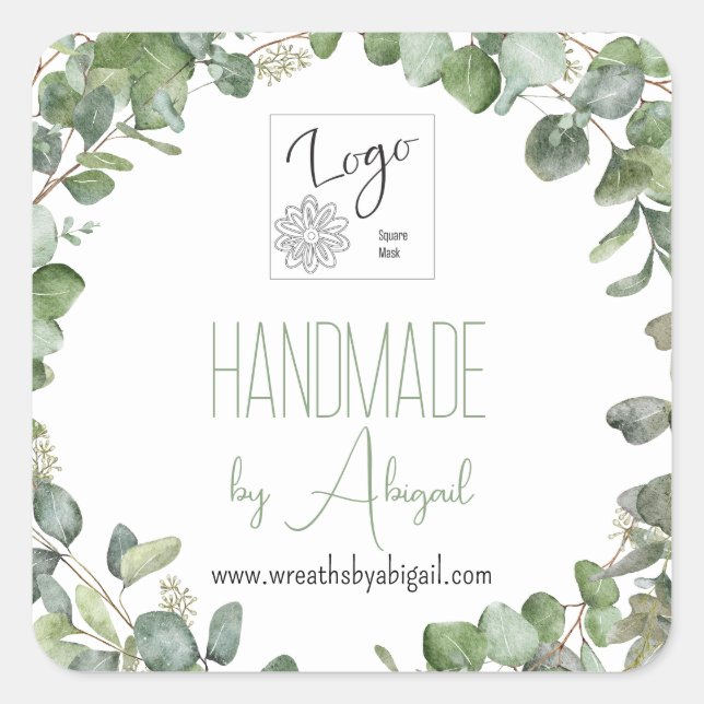 Logo Eucalyptus Handmade Handcrafted QR Code Square Sticker (Front)