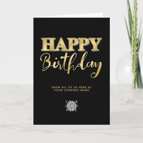 Logo Faux Gold Lettering Business Birthday Black Card