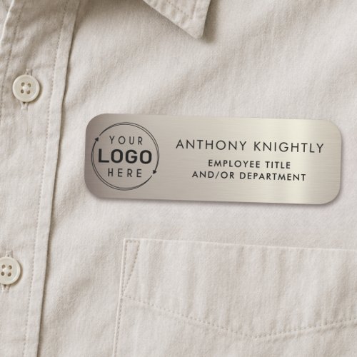 Logo Faux Metallic Pewter Plastic Name Tag