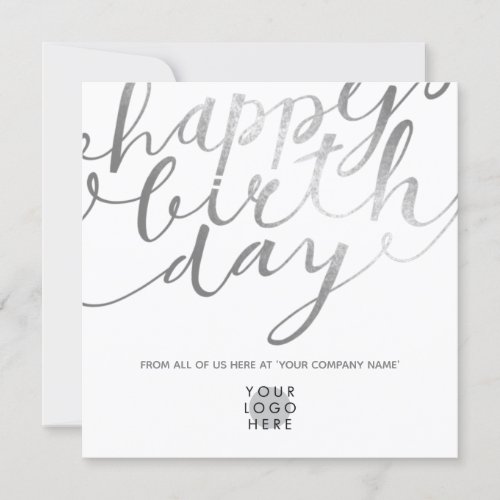 Logo Faux Silver Foil Script Lettering Birthday Card
