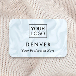 Logo first name and title pale blue gray marbled tag