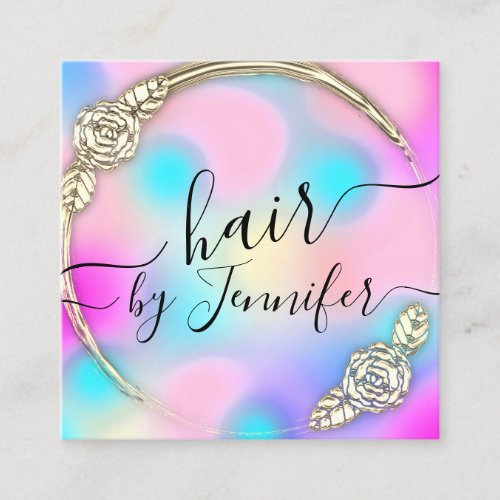 Logo Floral Drips 6 Punches Hairdresser Holograph Square Business Card
