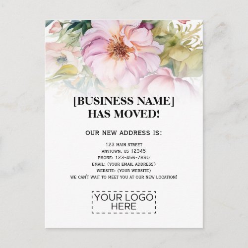 Logo Flowers Business Moving Announcement Postcard