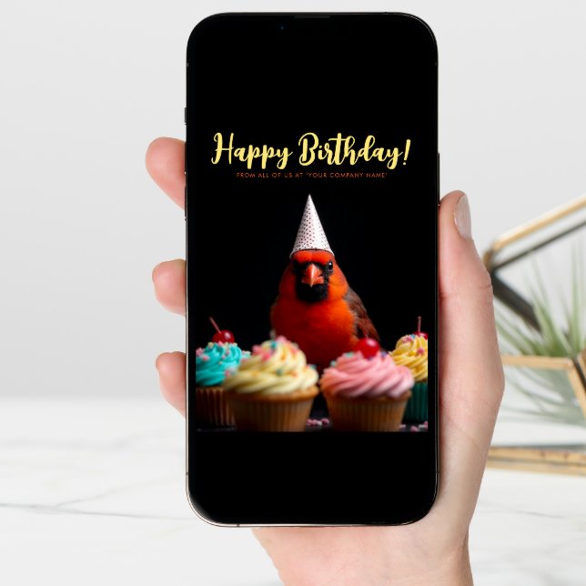 Logo Fun Cute Corporate Cardinal Bird Birthday Card (Front Digital)