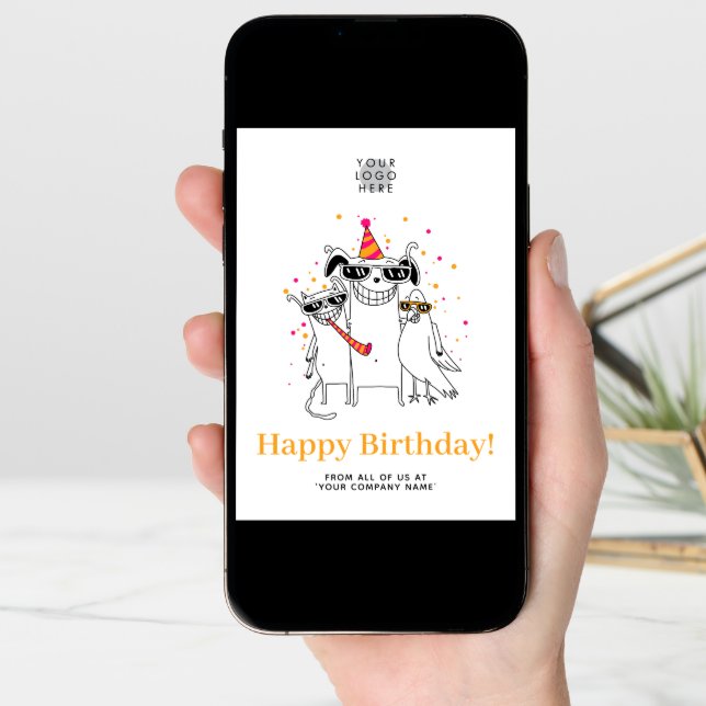 Logo Fun Funny Party Animals Cute Happy Birthday Card (Front Digital)