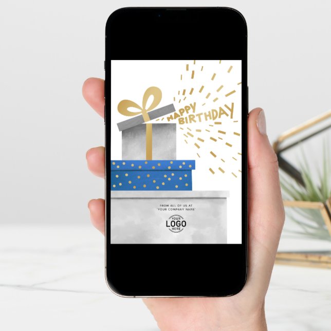 Logo Fun Gifts Grey Boxes Happy Birthday  Card (Front Digital)