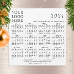 Logo German 2024 Business Calendar Magnet White<br><div class="desc">This square business 2024 magnetic calendar with months and days in German is a template to place your logo, add company contacts, slogan or another text. The simple design is in white and black colors with months in script font. It's a useful gift idea for Christmas and New Year, both...</div>
