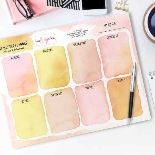  Logo Girly Pink Yellow Watercolor Weekly Planner Notepad