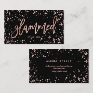Logo glammed script rose gold confetti splatters business card