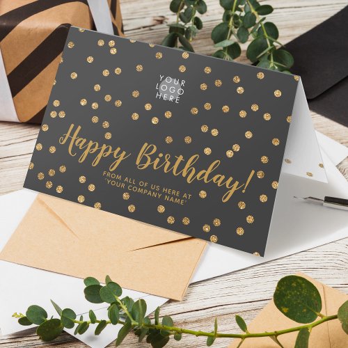 Logo Glitter Gold Confetti Dark Grey Birthday Card