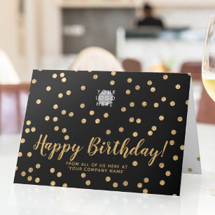 Logo Glitter Gold Confetti Group Business Birthday Card