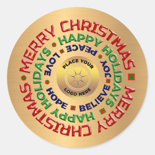 Logo Gold  Business Merry Christmas Holiday Custom Classic Round Sticker