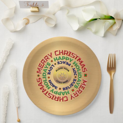 Logo Gold  Business Merry Christmas Holiday Custom Paper Plates