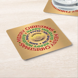 Logo Gold Business Merry Christmas Holiday Custom Square Paper Coaster