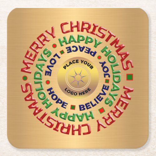 Logo Gold  Business Merry Christmas Holiday Custom Square Paper Coaster