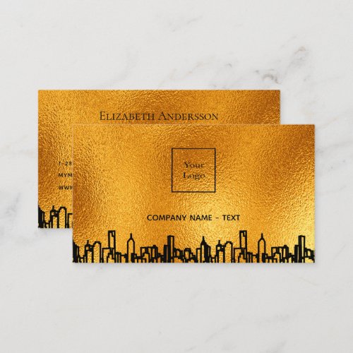 Logo gold city skyline black business real estate business card