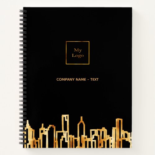 Logo gold city skyline black business real estate notebook