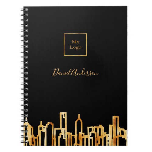 Logo gold city skyline black business real estate notebook