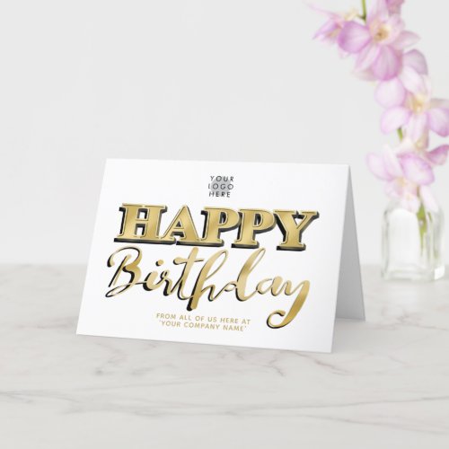 Logo Gold Lettering Business Birthday White Card