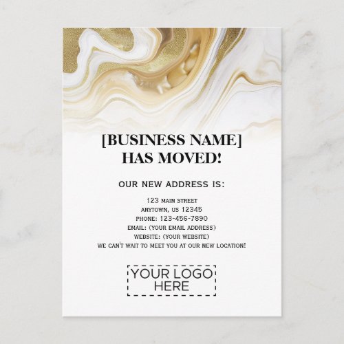 Logo Gold Marble Business Moving Announcement Postcard