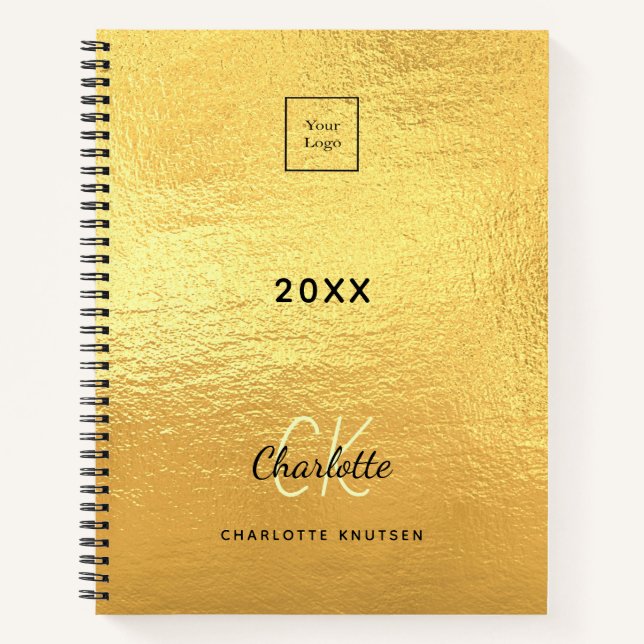 Logo gold monogram initials business notebook (Front)