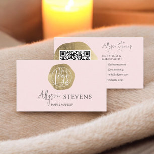 Logo gold pink hair makeup qr code business card