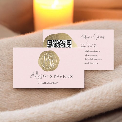 Logo  gold pink hair makeup qr code business card