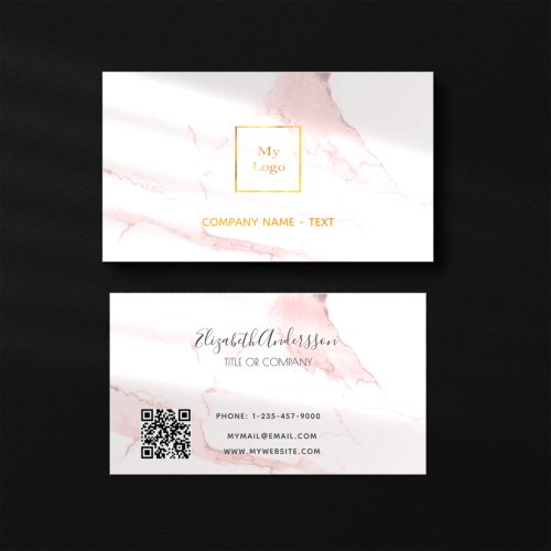 Logo gold pink marble minimalist elegant QR code Business Card