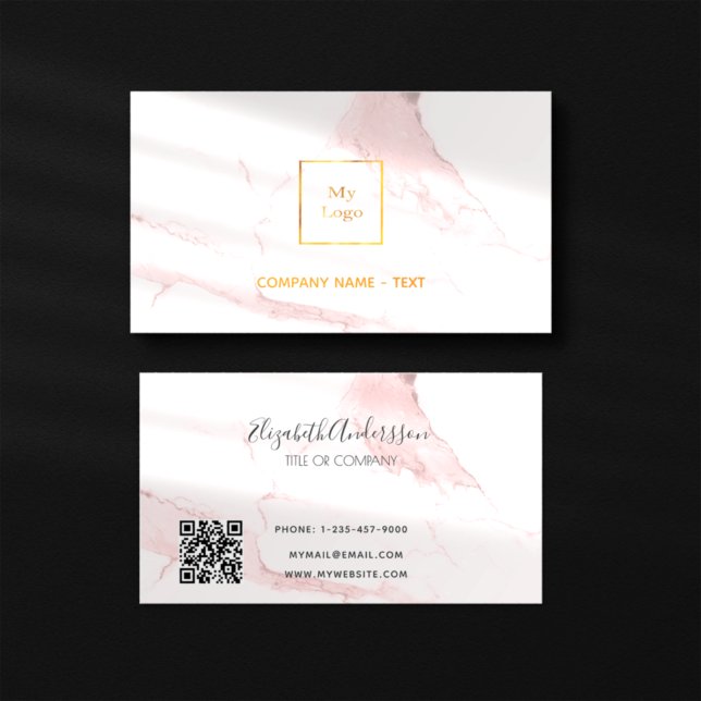 Logo gold pink marble minimalist elegant QR code Business Card (Creator Uploaded)