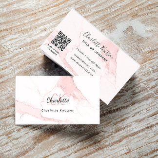 Logo gold pink marble monogram elegant QR Business Card