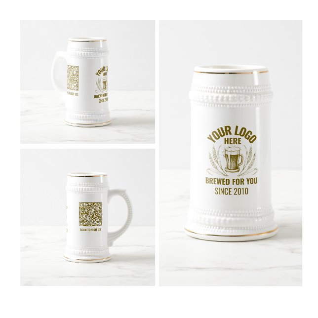 Logo Gold Qr Code Business Branding Barware simple Beer Stein (Beer Stein logo company employee simple corporate small business promotional professional your logo )