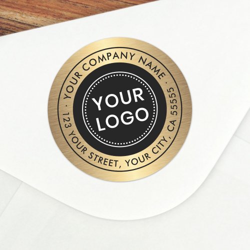 Logo golden color gradient business return address classic round sticker
