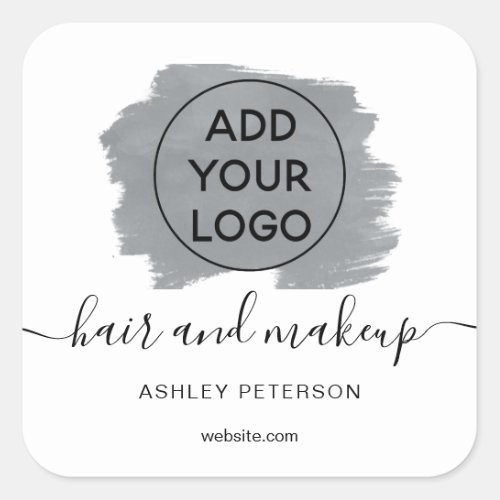Logo gray brushstroke typography hair makeup square sticker