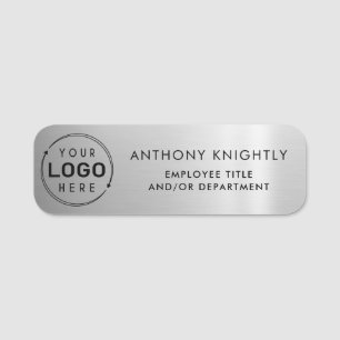 Logo Gray Faux Metallic Silver Plastic Name Tag